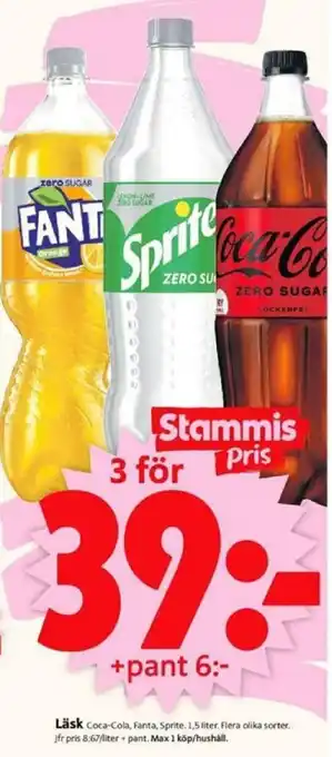 ICA Supermarket Läsk Coca Cola, Fanta, Sprite 1,5L erbjuda