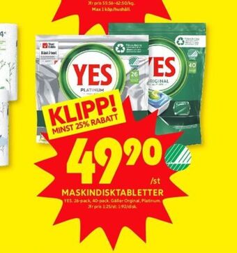 ICA Kvantum Yes diskmaskintabs erbjuda