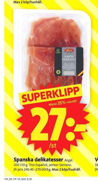 ICA Supermarket Argal serranoskinka erbjuda