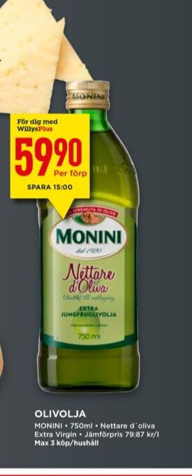 Willys Monini olivolja erbjuda
