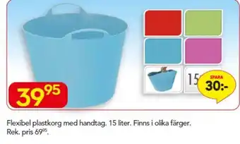 Flexibel Plastkorg med Handtag. 15 liter