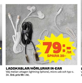 Laddkablar/hörlurar in-ear