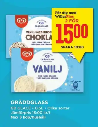 Willys Gräddglass 0,5L erbjuda