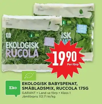 Willys Ekologisk Babyspenat, Småbladsmix, Ruccola 175g erbjuda