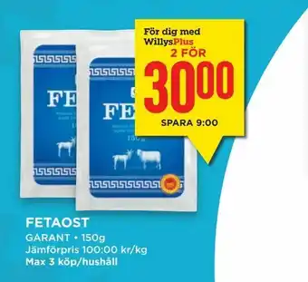 Willys Fetaost 150g erbjuda
