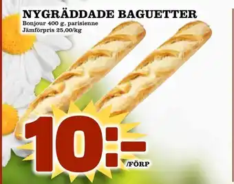 Nygräddade baguetter