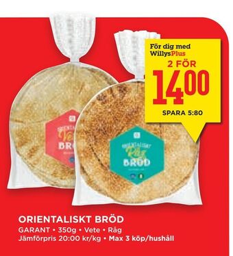 Willys Hemma Orientaliskt bröd erbjuda