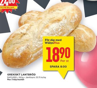 Willys Grekiskt Lantbröd erbjuda