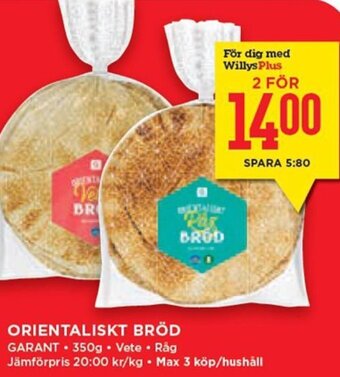 Willys Orientaliskt Bröd erbjuda