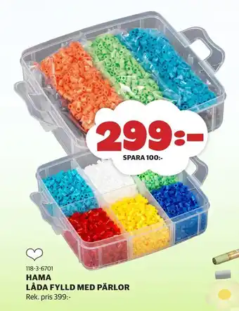Hama låda fylld med pärlor