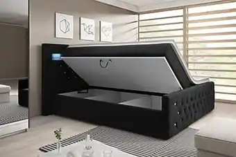 Furniturebox Elio crystal kontinentalsäng 140x200 led-belysning svart/sammet erbjuda