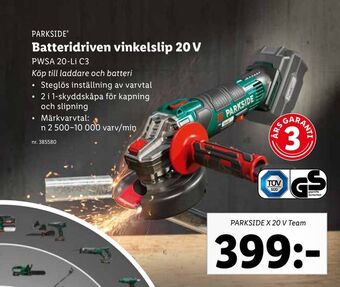 Lidl Batteridriven vinkelslip 20v erbjuda