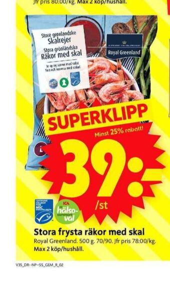 ICA Supermarket Royal greenland räkor med skal erbjuda