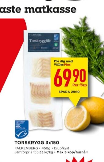 Willys Falkenberg seafood torskfilé erbjuda