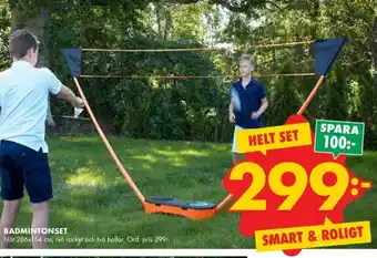 ÖoB Badmintonset Nät 286x154 cm, två racket och två bollar erbjuda