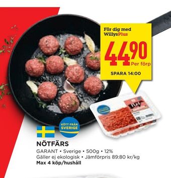 Willys Hemma Nötfärs erbjuda
