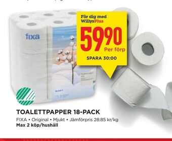 Willys Toalettpapper 18-pack erbjuda