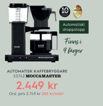 Electrolux Home Moccamaster kaffebryggare erbjuda