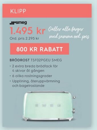 Electrolux Home Smeg brödrost erbjuda