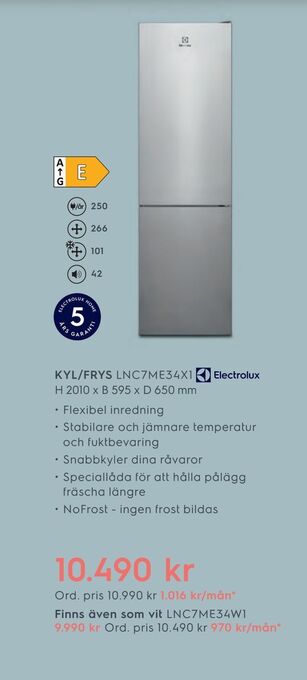 Electrolux Home Kyl/frys lnc7me34x1 erbjuda