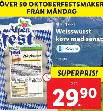 Lidl Alpenfest Weisswurst korv med senap erbjuda