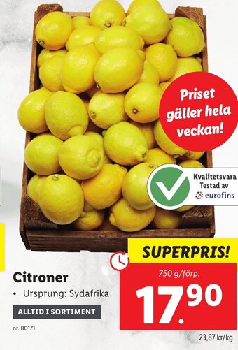 Lidl Citroner erbjuda