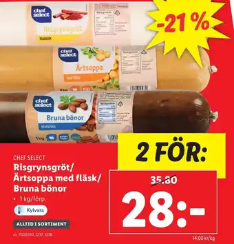 Lidl Chef Select Risgrynsgröt Ärstsoppa med fläsk/Bruna bönor erbjuda