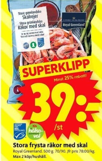 ICA Supermarket Stora Frysta Räkor med Skal erbjuda