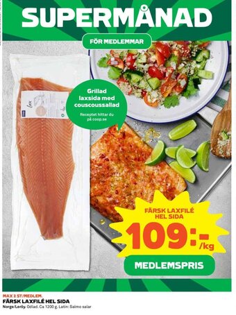Coop Färsk Laxfilé Hel Sida erbjuda