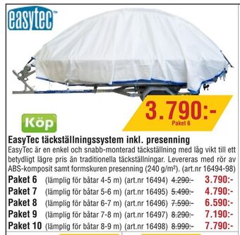 Erlandsons Brygga Easytec täckställningssystem inkl. presenning erbjuda