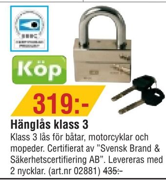 Erlandsons Brygga Hänglås klass 3 erbjuda