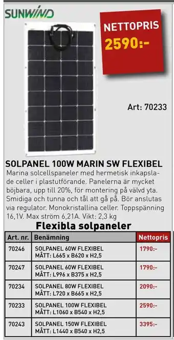 SeaSea Solpanel 100w marin sw flexibel erbjuda