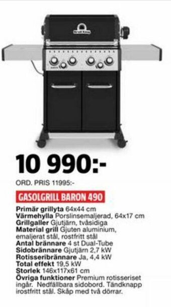 Bauhaus Gasolgrill Baron 490 erbjuda