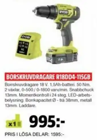 Bauhaus Ryobi Borskruvdragare R18DD4-115GB erbjuda