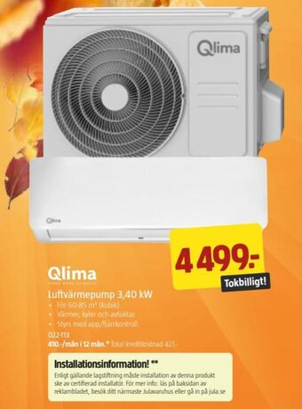 Jula Luftvärmepump 3.40 kW erbjuda