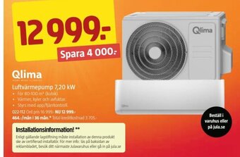 Jula Luftvärmepump 7.20 kW erbjuda