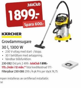Jula Grovdammsugare 30 l, 1300 W erbjuda