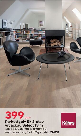 Byggmax Parkettgolv ek 3-stav vitlackad select 13 m erbjuda
