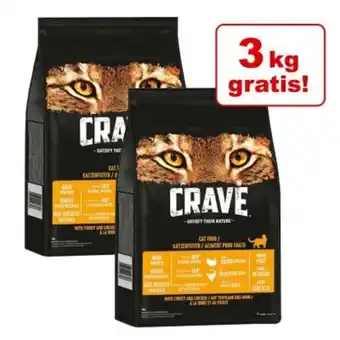 Zooplus 11 + 3 kg på köpet! 2 x 7 kg crave torrfoder katt erbjuda