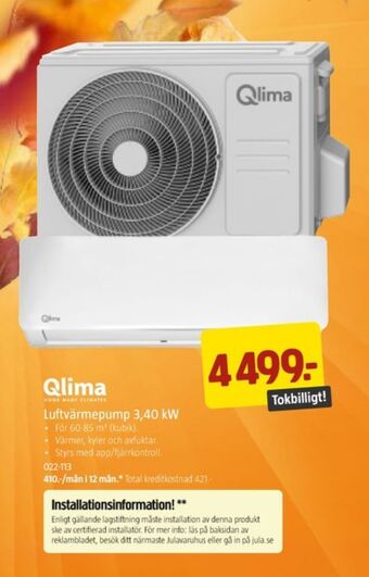 Jula Qlima värmepump erbjuda