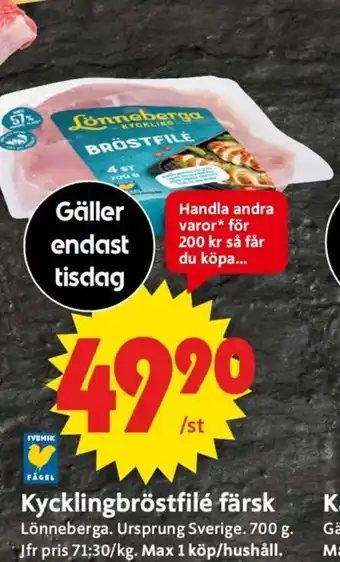 ICA Supermarket Kycklingbröstfilé färsk erbjuda