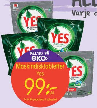 EKO Maskindisktabletter Yes erbjuda