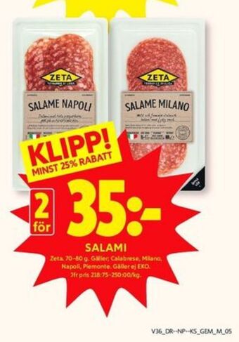 ICA Kvantum Zeta salami erbjuda