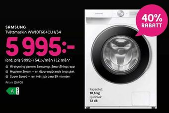 Elon SAMSUNG Tvättmaskin WW10T604CLH/S4 erbjuda
