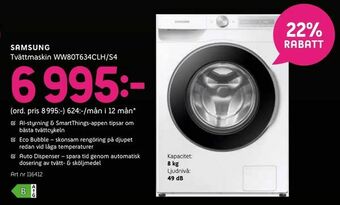 Elon SAMSUNG Tvättmaskin WW80T634CLH/S4 erbjuda