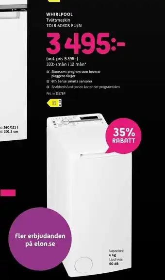 Elon Tvättmaskin TDLR 6030S EU/N erbjuda