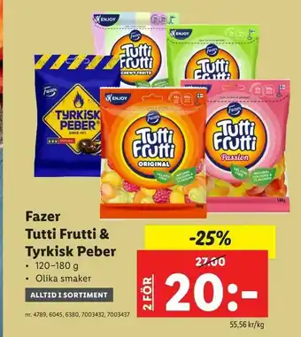 Lidl Fazer Tutti Frutti & Tyrkisk Peber erbjuda