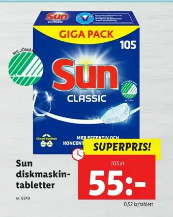 Lidl Sun diskmaskin- tabletter erbjuda