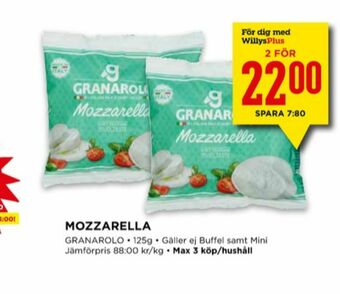 Willys Granarolo Mozzarella erbjuda