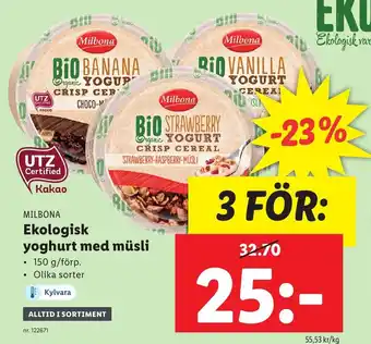 Lidl Milbona Ekologisk yoghurt med müsli erbjuda